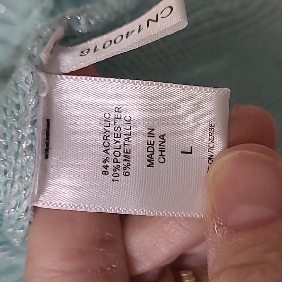New York & Company Aqua Cowl Neck Sweater with Silver Threading size Large - Picture 6 of 9